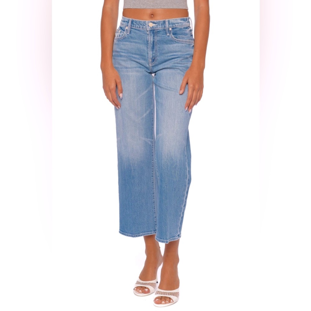 MOTHER Light-Blue Wide Leg Cropped Flare Jeans